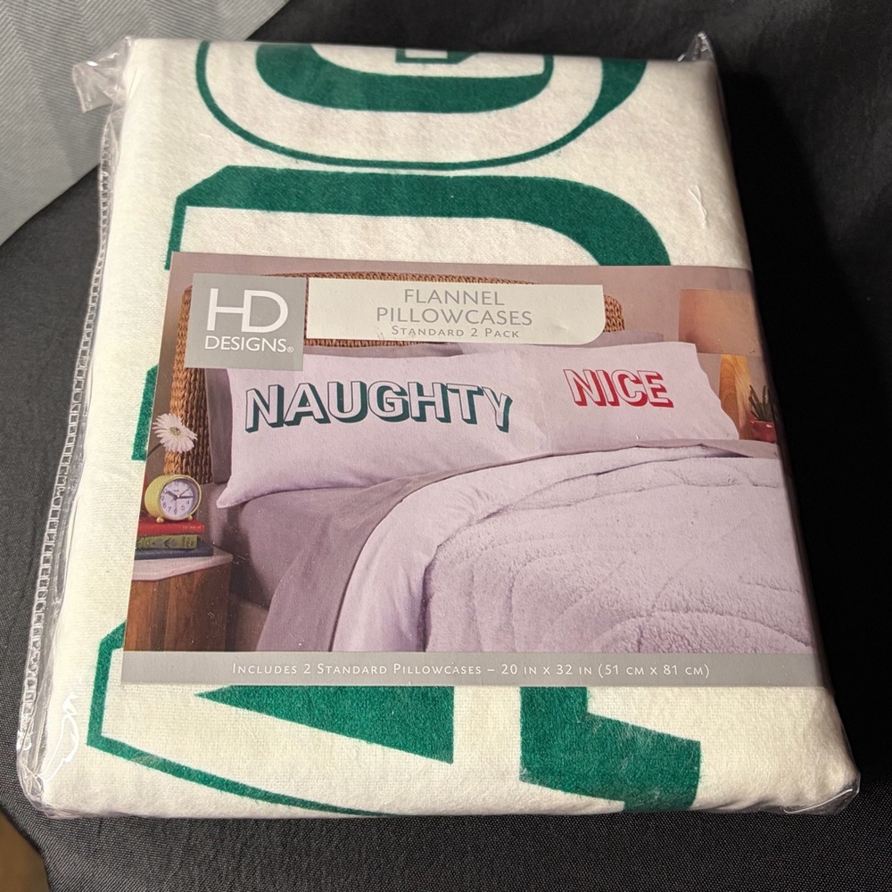 NWT HD design flannel two pack standard pillowcases Christmas naughty/nice